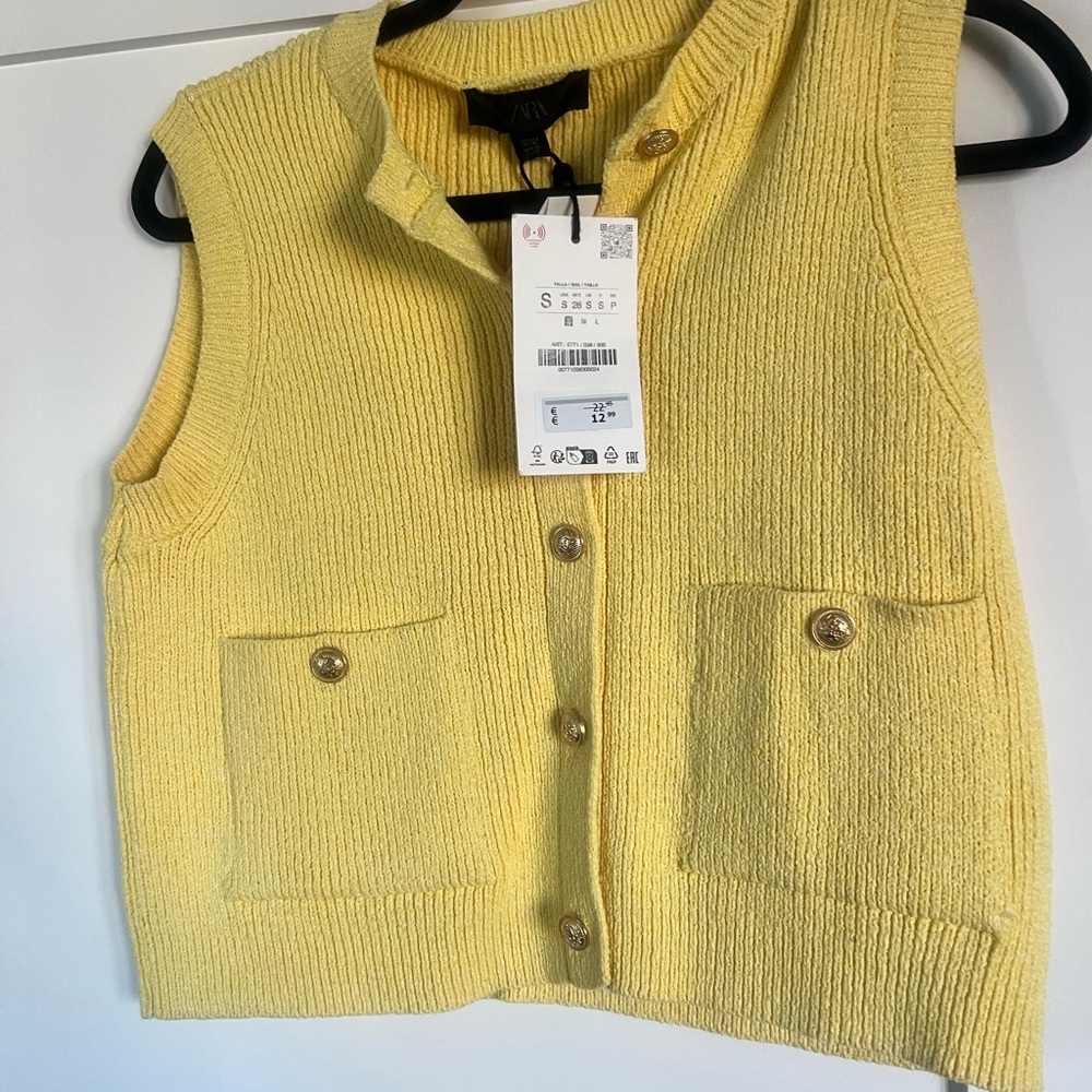 Zara Yellow Knit Cardigan Vest